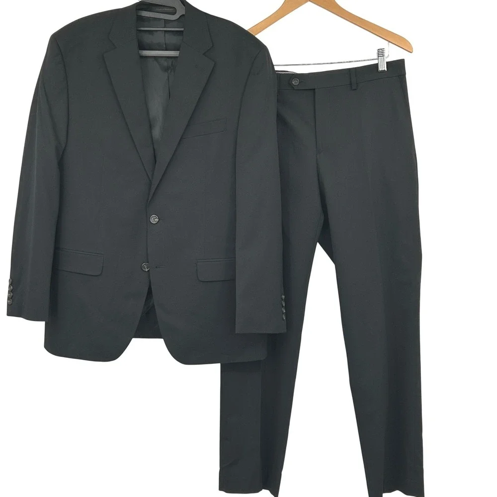 Chaps Suit Mens 40R‎ Black Wool Blend 2-Button Solid Classic Formal Career